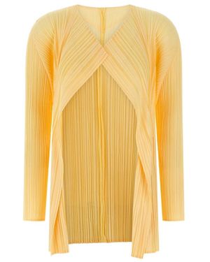 Issey Miyake Truien & Vesten ,Geel ,Polyester Mellow Pleats Cardigan