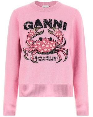 Ganni Round-Neck Knitwear - Pink