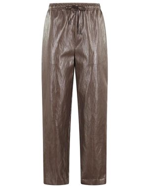 SOLOTRE Broeken ,Bruin ,Leer Barolo Leatherette Broek Met Elastische Taille - Grijs