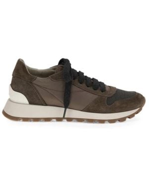 Brunello Cucinelli Suède En Technisch Stoffen Sneakers - Bruin