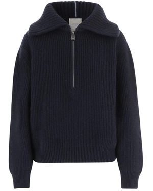 Malo Geribde Kasjmier Trui Met Halve Rits - Blauw