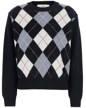 DUNST Truien & Vesten ,Zwart ,Wol Argyle Ronde Hals Trui