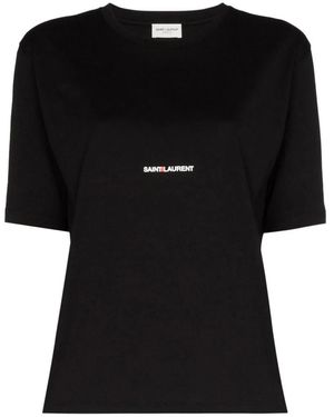Saint Laurent Logo Katoenen T-Shirt Italië Vrouwen - Zwart