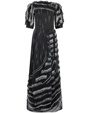 Alberta Ferretti Kleedjes ,Zwart ,Polyester Lange Elegante Jurk Met Franjes