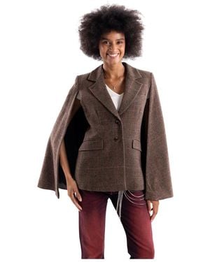 Marella Tartan Cape-Effekt Jacke - Braun