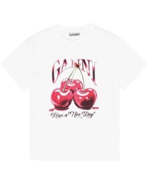 Ganni Cherry Cotton T-Shirt - White