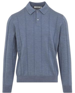 Canali Tops ,Blauw ,Wol Ribbed Merino Polo