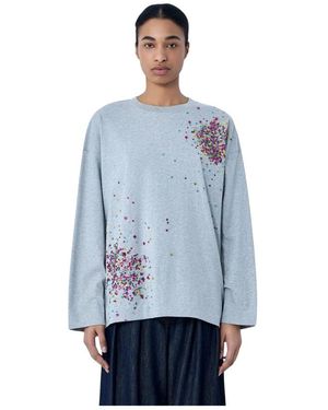 Dries Van Noten Hoodies & Sweatvesten ,Grijs ,Katoen Top Van Katoenen Jersey Met Versieringen - Blauw