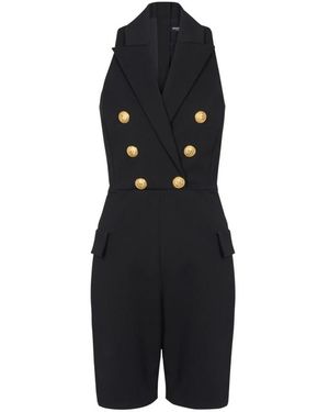 Balmain Jumpsuit im anzug-stil aus stretch-grain-de-poudre - Schwarz