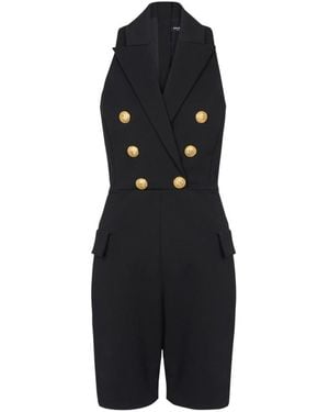 Balmain Jumpsuit im anzug-stil aus stretch-grain-de-poudre - Schwarz
