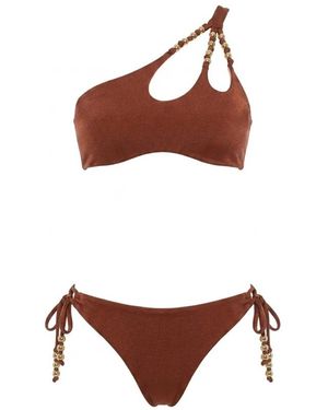 Miss Bikini Badmode ,Bruin ,Bikini Monospalla Cut Out Con Sfere Dorate E Slip Regular