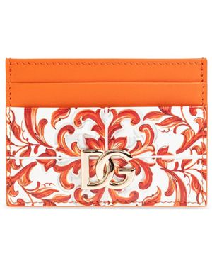 Dolce & Gabbana Majolica Print Leren Kaarthouder - Oranje