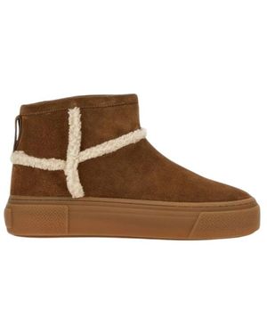 Hogan Schoenen ,Bruin ,Wol H705 Enkelboots Met Schapenvachtrand