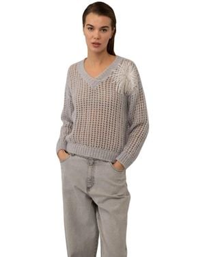 Panicale Truien & Vesten ,Grijs ,Maglia Traforata Con Ricamo Sulla Spalla Mohair E Alpaca - Bruin