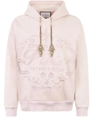 Philipp Plein Hoodies & Sweatvesten ,Roze ,Katoen Washed Hoodie Tennis Club Crystals