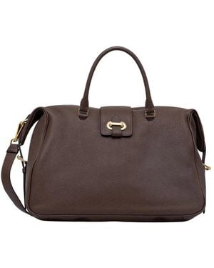 Pollini Grained-Effect Logo-Buckle Crossbody Bag - Braun
