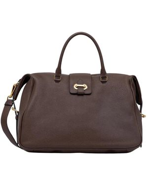 Pollini Grained-Effect Logo-Buckle Crossbody Bag - Bruin