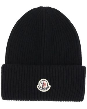 Moncler Logo Beanie Muts Wol Kasjmier Mix - Zwart