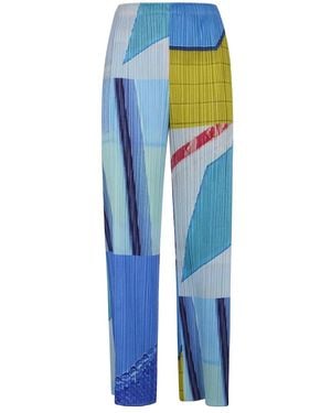 Issey Miyake Striped-Pattern Trousers - Blue