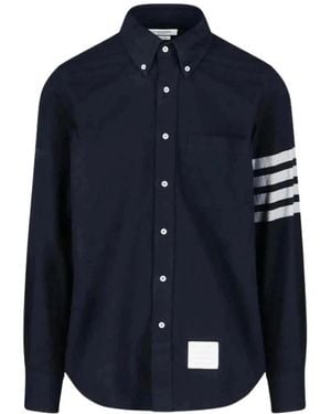 Thom Browne Flanellhemd Mit 4 Streifen - Blau