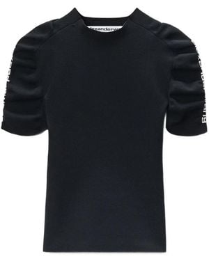Alexander Wang Ruched Sleeve Short Sleeve Crewneck - Zwart