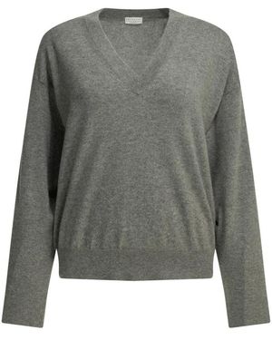 Brunello Cucinelli Truien & Vesten ,Grijs ,Kasjmier V-Hals Kasjmier Trui