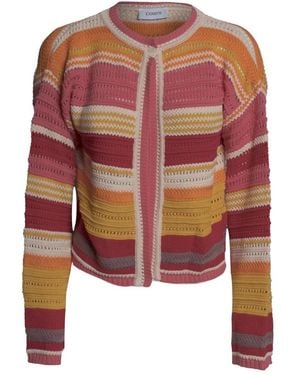 Laneus Truien & Vesten ,Veelkleurig ,Katoen Gebreid Vest Met Verplaatste Steken - Roze