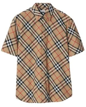 Burberry Overhemden ,Katoen Shirt Met Ronde Zoom En Korte Mouwen - Naturel