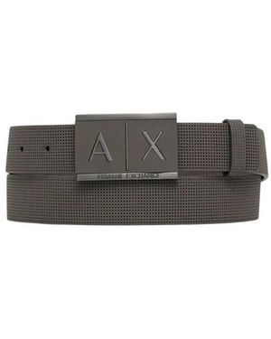 ARMANI EXCHANGE Gedetailleerde Leren Riem Met Gesp Met Reliëflogo - Grijs