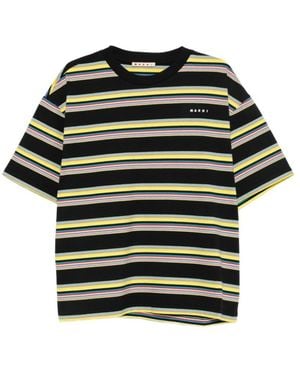Marni Gestreepte Katoenen T-Shirt Met Logoprint - Zwart