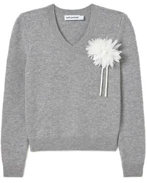 Self-Portrait V-Neck Knitwear - Gris