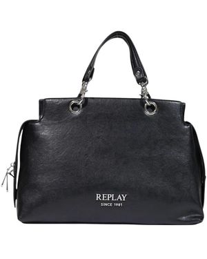 Replay Tassen ,Zwart ,Polyester Vintage Pu Medium Bag