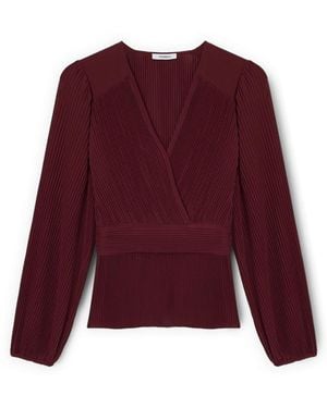 mötivi Georgette-Bluse Mit Plissee Und V-Ausschnitt - Lila