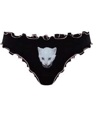 Blumarine Schwarze Unterwäsche Mit Rüschen Und Rosa Kante
