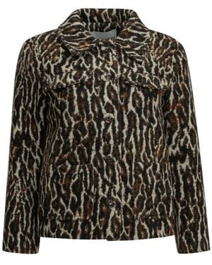 Ganni Giacca Con Stampa Leopardata E Bottoni - Zwart