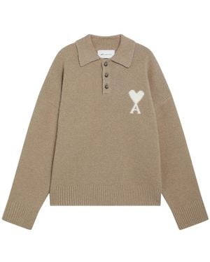 Ami Paris Ami De Coeur Polo Sweater - Naturel