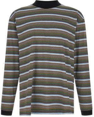 Marni Gestreepte Katoenen T-Shirt Met Lange Mouwen - Grijs