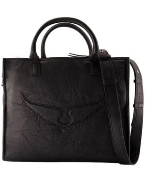 Zadig & Voltaire Zwarte Leren Shopper Tas Met Engelen Vleugels