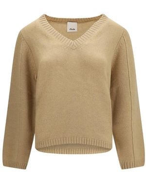 Allude V-Ausschnitt Kaschmir Pullover - Natur