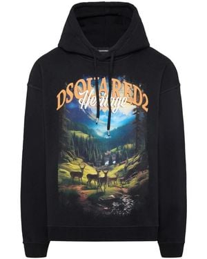 DSquared² Hoodies & Sweatvesten ,Zwart ,Katoen Relax Fit Hoodie