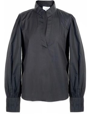 Hèst Overhemden ,Zwart ,Katoen Zwarte Geweven Blouse Met Logodetails - Blauw