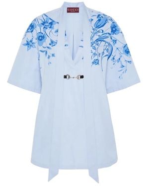 Gucci Cornflower Blue Printed V-Neck Tee