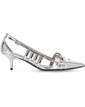 Pinko Silberne Slingback-Pumps Aus Leder Mit Pfeilspitze - Weiß