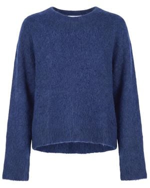 Ottod'Ame Woll-Rundhalsstrickpullover Mit Rand - Blau