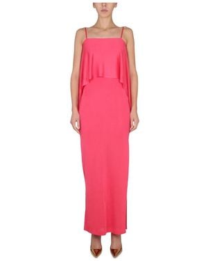 Tom Ford Compact Slinky Viscose Lange Jurk Met Ruffles - Roze