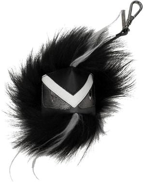 Fendi Stilvoller Leder Schlüsselanhänger Mit Frontdetail - Schwarz