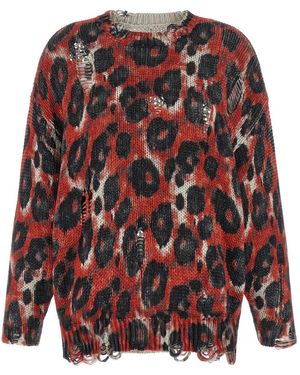 R13 Bedruckter Oversize-Pullover - Rot