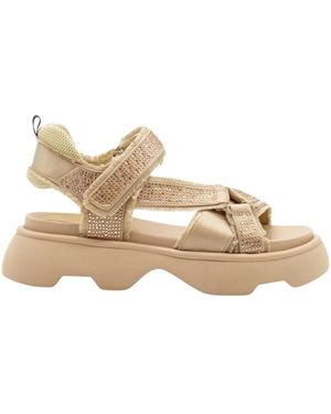 Jeannot Tj522F Satijnen Sandalen Met Rafels - Naturel