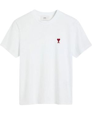 Ami Paris Tops ,Wit ,Katoen De Coeur T-Shirt Met Ronde Hals