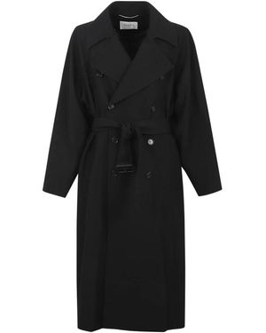 Saint Laurent Lange Double-Breasted Jas - Zwart